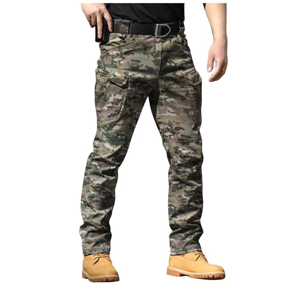 Men's Stretch Multi-Pocket Cargo Pants, Elastic Waist Relaxed Fit Outdoor Hiking Work Trousers, Durable Utility Design for Camping, Travel and Daily Use