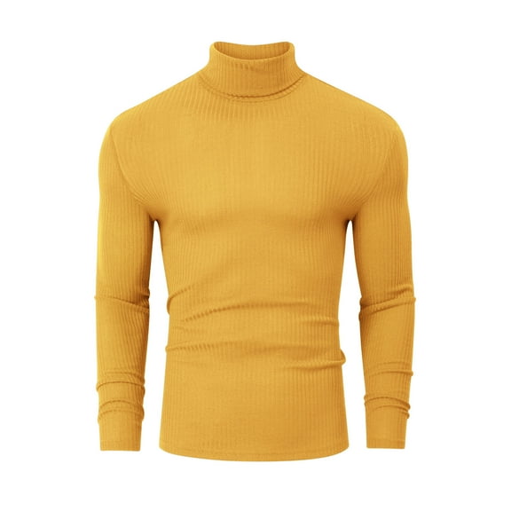 Men's Stretch Muscle Tshirts Turtleneck Long Sleeve Knit Tees Casual Slim Fit Basic Shirt Tops