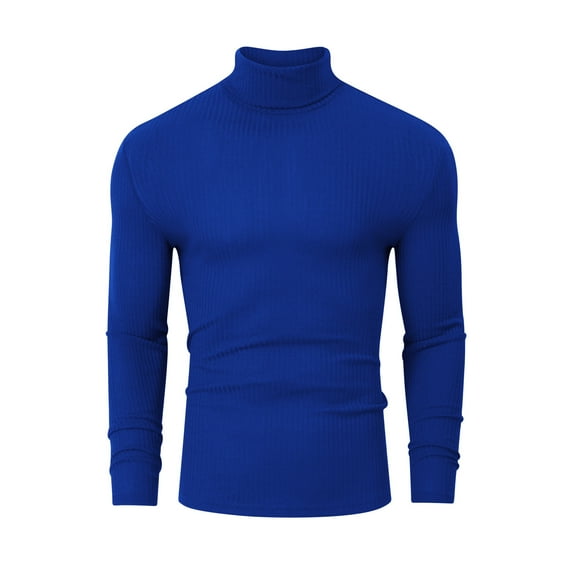 Men's Stretch Muscle Tshirts Turtleneck Long Sleeve Knit Tees Casual Slim Fit Basic Shirt Tops