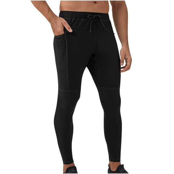Men's Stretch No Front Seam Leggings Solid Color Jogger Workout Pants Elastic Waist Tights Pants