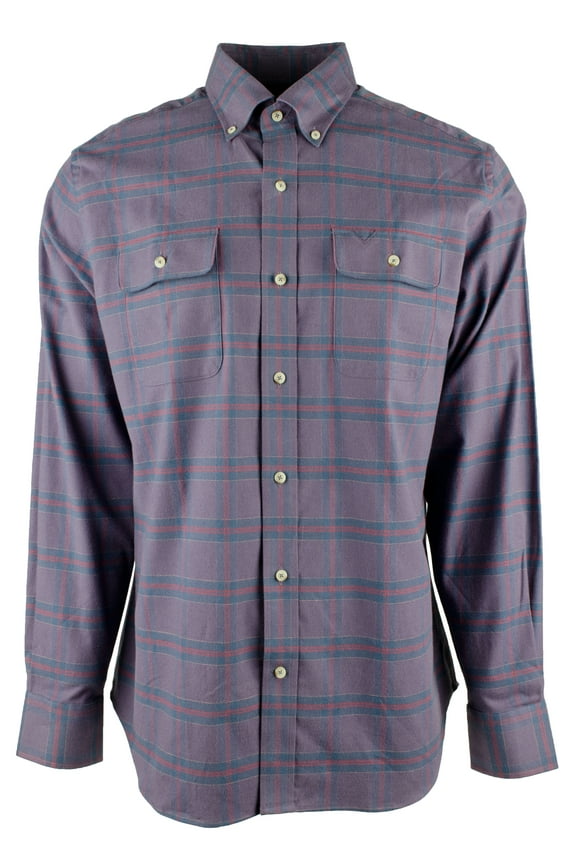 Men's Stretch Plaid Button Down Work Shirt N Large