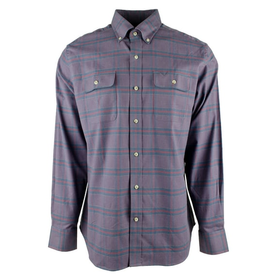 Men's Stretch Plaid Button Down Work Shirt-N-S