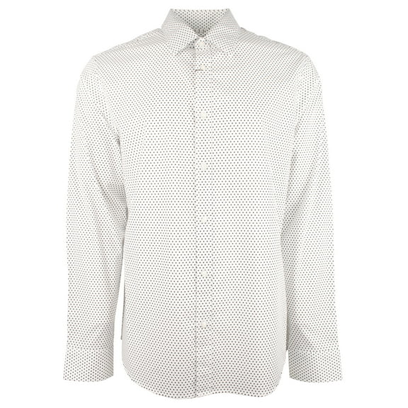 Men's Stretch Polka Dots Slim Fit Long Sleeve Shirt Wht XL