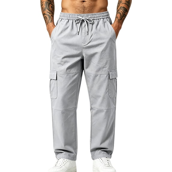 Men's Stretch Ripstop Tactical Pants Lightweight Flex Hiking Cotton Twill Cargo Work Pants with Multi Pockets Gray