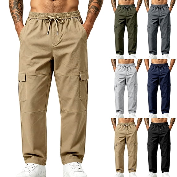 Men's Stretch Ripstop Tactical Pants Lightweight Flex Hiking Cotton Twill Cargo Work Pants with Multi Pockets Khaki