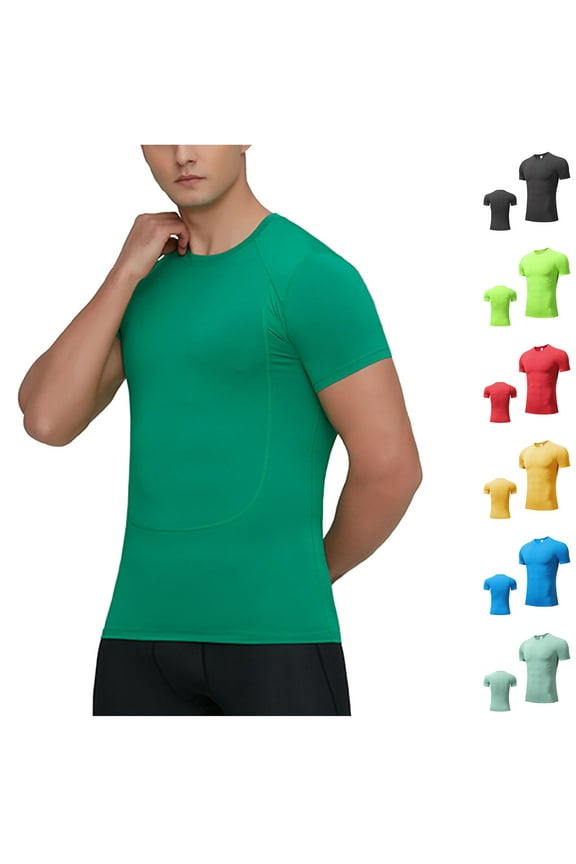 Men's Stretch Short Sleeve Leotard Blazer Top Casual Fashion Solid Color Quick-Drying for Running Fitness Gym Workout Outdoor Activewear | Ihhxva,Green L