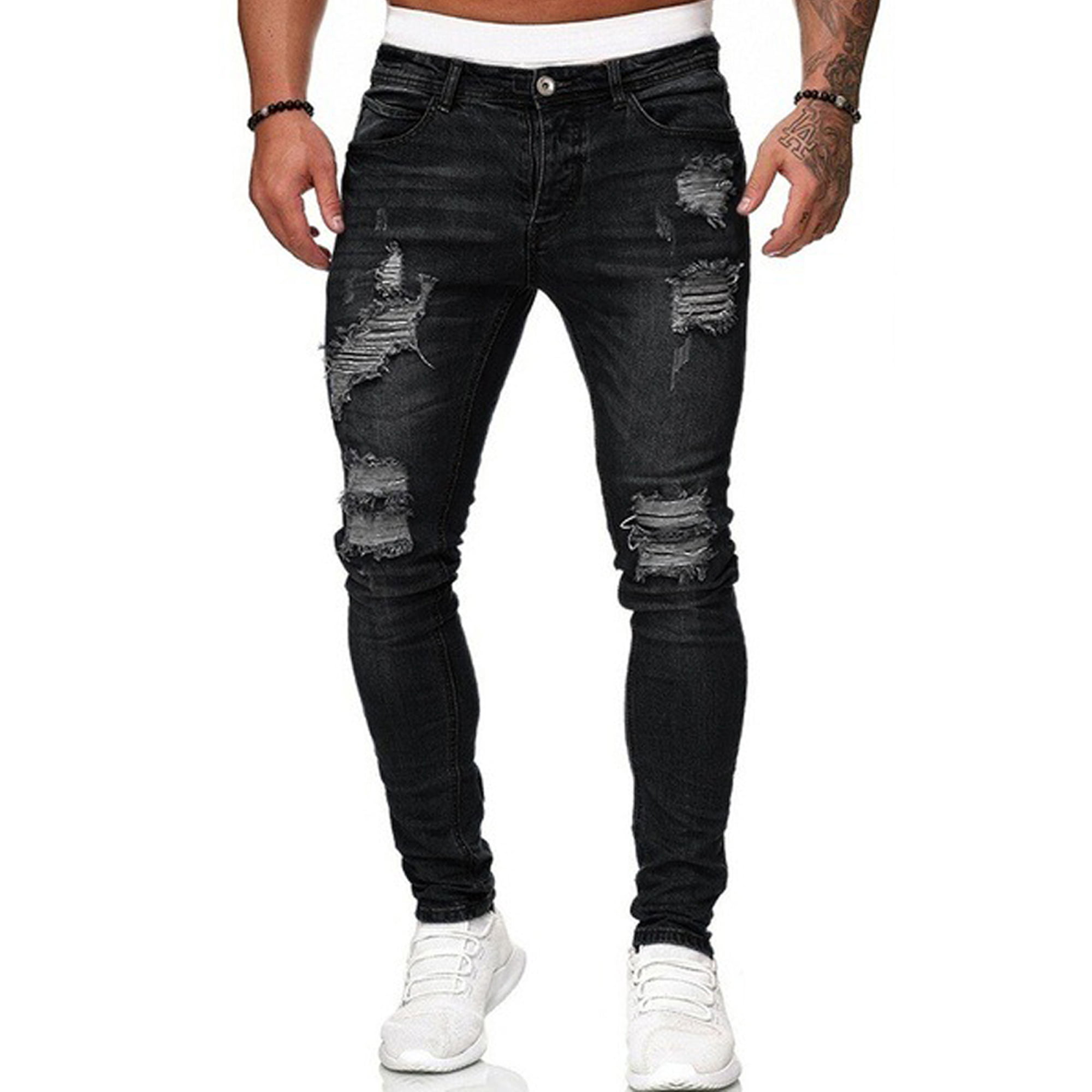 Men's Stretch Ripped Super Comfy Distressed Denim with Destroyed Holes -