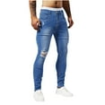 thumbnail image 1 of Men's Stretch Slim Fit Denim Pants Ripped Frayed Hollow Out Distressed Jeans Solid Color Bell Bottom Pants, 1 of 7