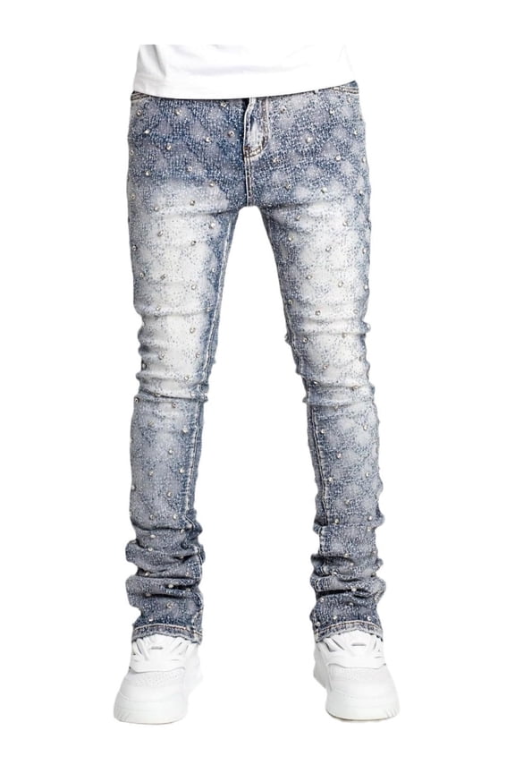 Men's Stretch Stacked Rhinestone Skinny Jeans Y2K Streetwear Denim Pants