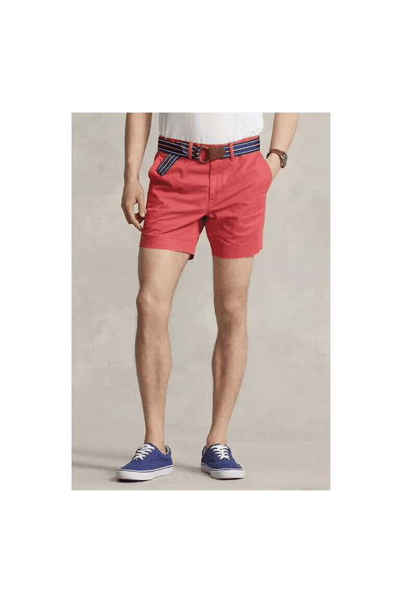 Men's Stretch Straight Fit 6 Inch Flat Front Chino Shorts Red 38