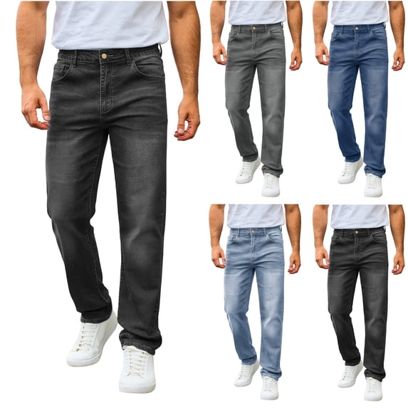 Men's Stretch Straight Leg Denim Jeans Zipper Button Classic Jeans Street Style Regular Jeans Relaxed Fit Pants Comfy Black