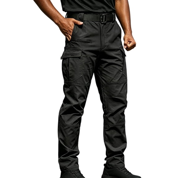 Men's Stretch Tactical Pants, Lightweight Water Resistant Ripstop Cargo Pants with Multi Pockets Casual Outdoor Work Hiking Pants (No Belt) for Travel