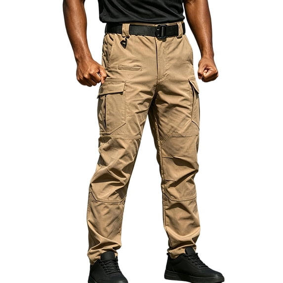 Men's Stretch Tactical Pants, Lightweight Water Resistant Ripstop Cargo Pants with Multi Pockets Casual Outdoor Work Hiking Pants (No Belt) for Travel