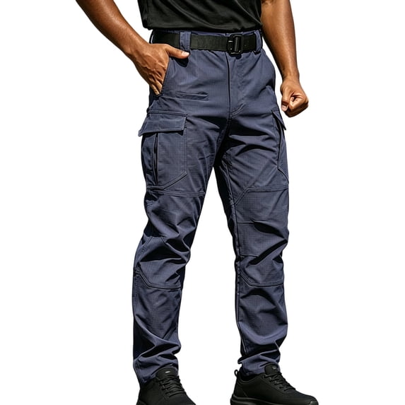 Men's Stretch Tactical Pants, Lightweight Water Resistant Ripstop Cargo Pants with Multi Pockets Casual Outdoor Work Hiking Pants (No Belt) for Travel