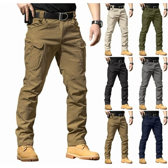 Men's Stretch Tactical Pants,Water Resistant Ripstop Cargo Pants,Lightweight Outdoor Work Hiking Pants with Pockets(No Belt),Brown,3XL