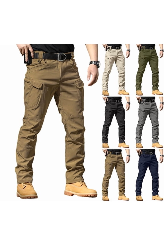 Men's Stretch Tactical Pants,Water Resistant Ripstop Cargo Pants,Lightweight Outdoor Work Hiking Pants with Pockets(No Belt),Brown,3XL