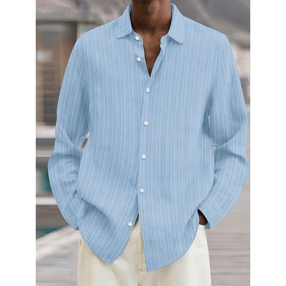 Men's Stretch Wrinkle Free Dress Shirts Formal Wedding Prom Long Sleeve Button Down Shirts Blue L