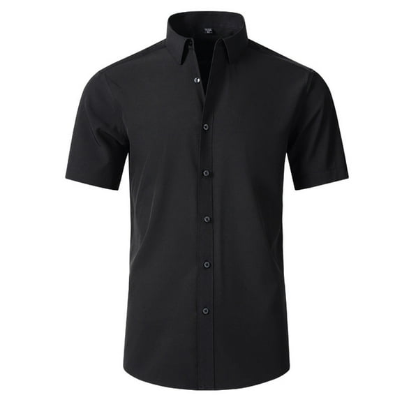 Men's Stretch Wrinkle Free Dress Shirts Short Sleeve Blouse Formal Wedding Prom Slim Fit Button Down Shirt