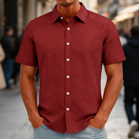 Men's Stretch Wrinkle-Free Soft Slim Fit Dress Shirts Short Sleeve Formal Wedding Business Casual Button Down Shirt,S
