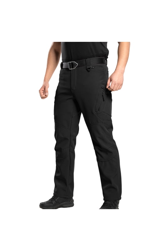 Men's Stretchable Quick-Dry Cargo Pants, Waterproof insulated Fleece Lined Cold Weather Pants with Zipper Pockets, Workwear Hiking Hunting Travel Trousers, Regular Fit Casual Xxl Black