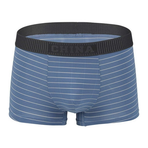 Men's Stretchy Boxer Briefs - Light Blue, Size L - Nylon Spandex Blend, Striped with China Logo Waistband, Soft Breathable Everyday Underwear