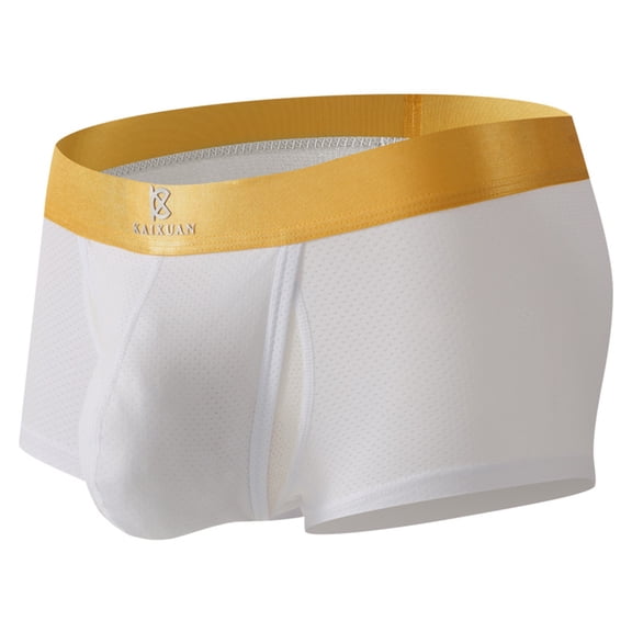 Men's Stretchy Breathable Underwear M, White - Nylon Spandex Mesh, Gold Waistband - Comfortable for Daily & Light Sports