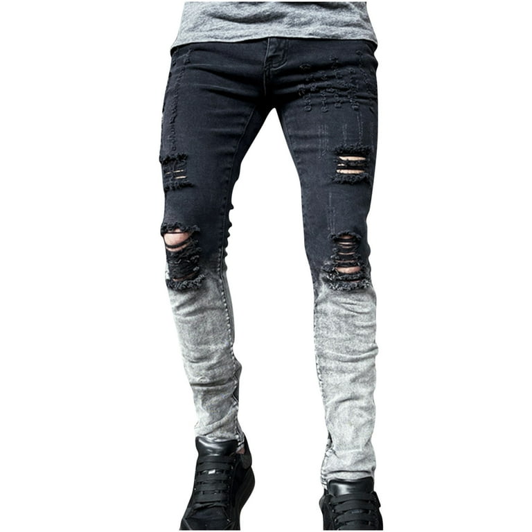 Utænkelig Klinik årsag Men's Stretchy Ripped Jeans Distressed Destroyed Slim Fit Straight Leg Denim  Jeans Fashion Design Streetwear Skinny Denim Trousers - Walmart.com