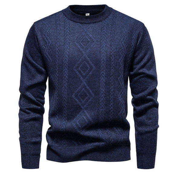 Men's Stretchy Sweater - Bosfbaoi Solid Color High Elasticity Knit Pullover, Crew Neck Long Sleeve Top, Men's Pullover Knitwear Ideal for Casual Wear