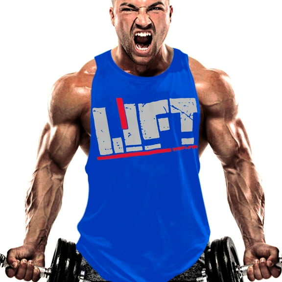 Men's Stringer Bodybuilding Tank Top Gym Singlet Muscle Tee T-Shirt Sports Vest (Blue, X-Large)