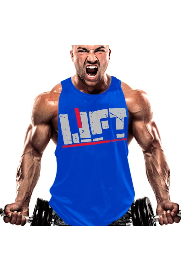 Men's Stringer Bodybuilding Tank Top Gym Singlet Muscle Tee T-Shirt Sports Vest (Blue, X-Large)