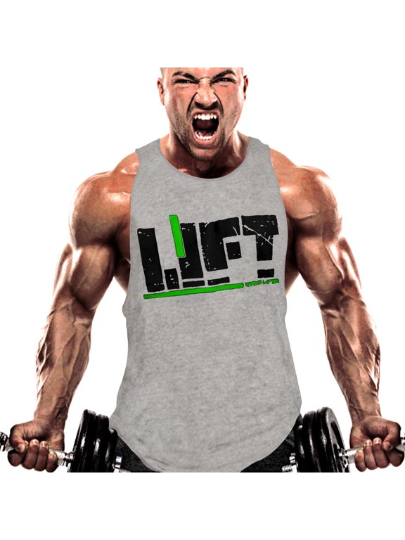 Men's Stringer Bodybuilding Tank Top Gym Singlet Muscle Tee T-Shirt Sports Vest (Gray, Large)