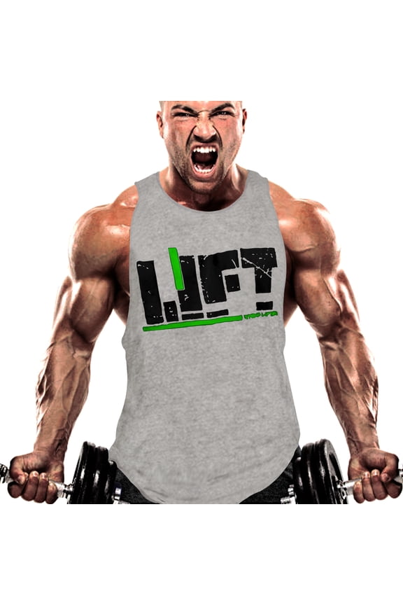 Men's Stringer Bodybuilding Tank Top Gym Singlet Muscle Tee T-Shirt Sports Vest (Gray, Large)