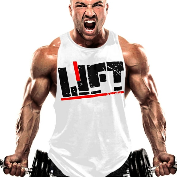 Men's Stringer Bodybuilding Tank Top Gym Singlet Muscle Tee T-Shirt Sports Vest (White, X-Large)