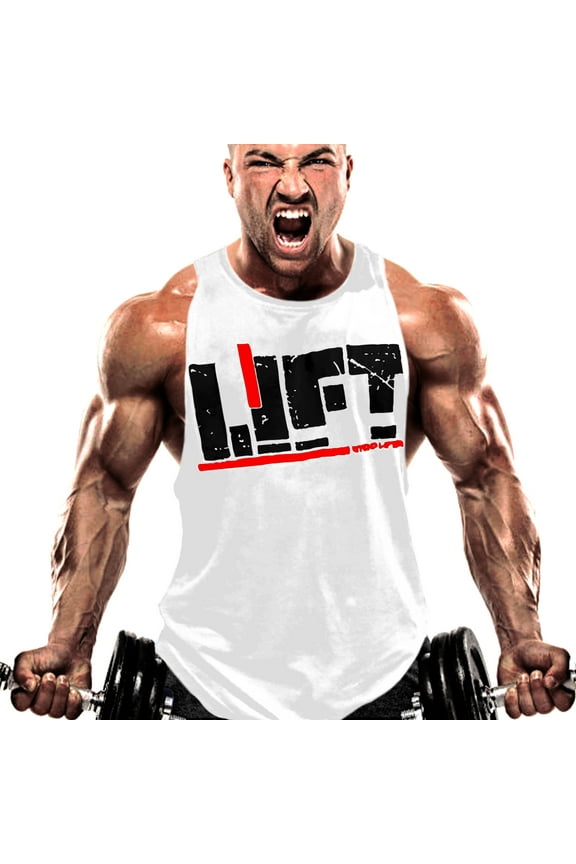 Men's Stringer Bodybuilding Tank Top Gym Singlet Muscle Tee T-Shirt Sports Vest (White, X-Large)