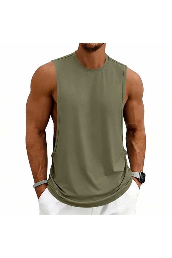 Men’s Stringer Tank Top, Sleeveless Muscle Workout Shirt, Athletic Cut Out Gym Vest, Lightweight Training Activewear for Fitness Bodybuilding Green S