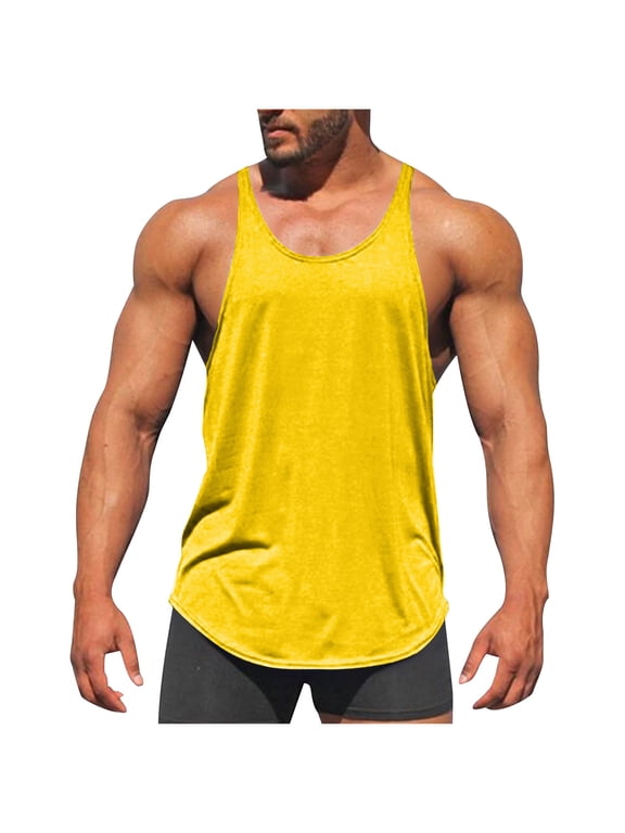 Men's Stringer Tank Tops, Muscle Cut Bodybuilding Gym Vest, Y-Back Workout Sleeveless T-Shirt
