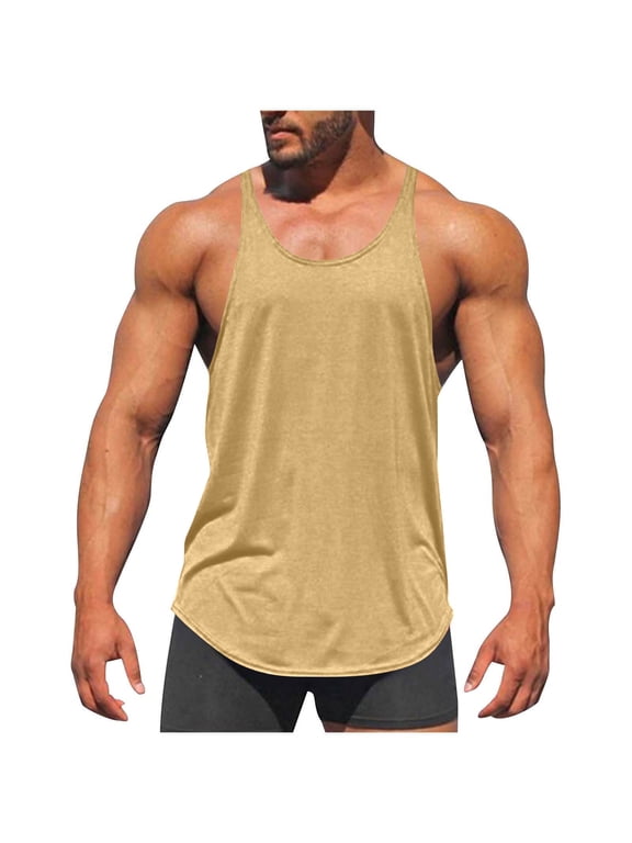 Men's Stringer Tank Tops, Muscle Cut Bodybuilding Gym Vest, Y-Back Workout Sleeveless T-Shirt