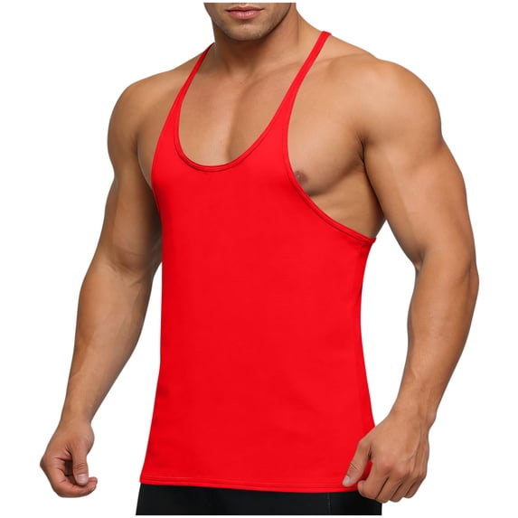 Men's Stringer Tank Tops Muscule Cut Bodybuilding Gym Vest Y-Back Workout Quick Dry Sleeveless T-Shirt Size 3XL Red