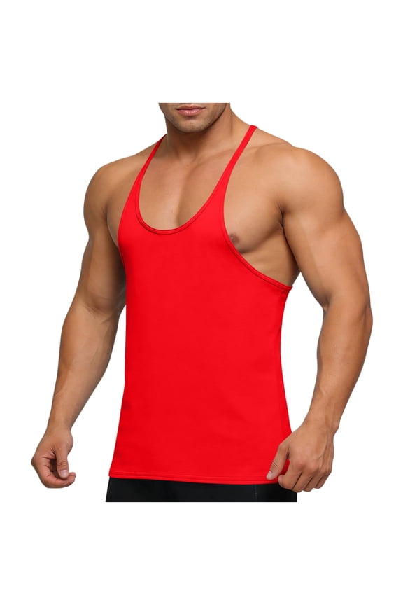 Men's Stringer Tank Tops Muscule Cut Bodybuilding Gym Vest Y-Back Workout Quick Dry Sleeveless T-Shirt Size 3XL Red