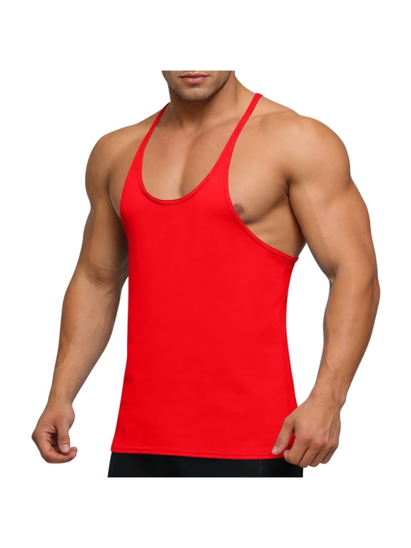 Men's Stringer Tank Tops Muscule Cut Bodybuilding Gym Vest Y-Back Workout Quick Dry Sleeveless T-Shirt Size 3XL Red
