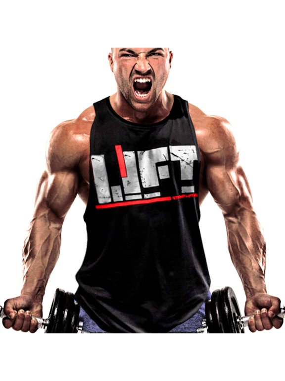 Men's Stringers Bodybuilding Tank Tops Sleeveless Muscle Shirts Yoga Fitness Vest (Black, Large)
