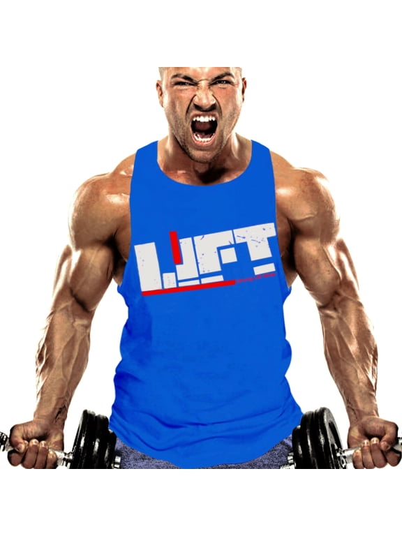 Men's Stringers Bodybuilding Tank Tops Sleeveless Muscle Shirts Yoga Fitness Vest (Blue, X-Large)