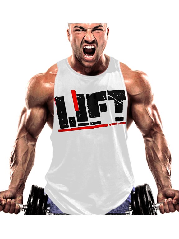 Men's Stringers Bodybuilding Tank Tops Sleeveless Muscle Shirts Yoga Fitness Vest (White, Medium)