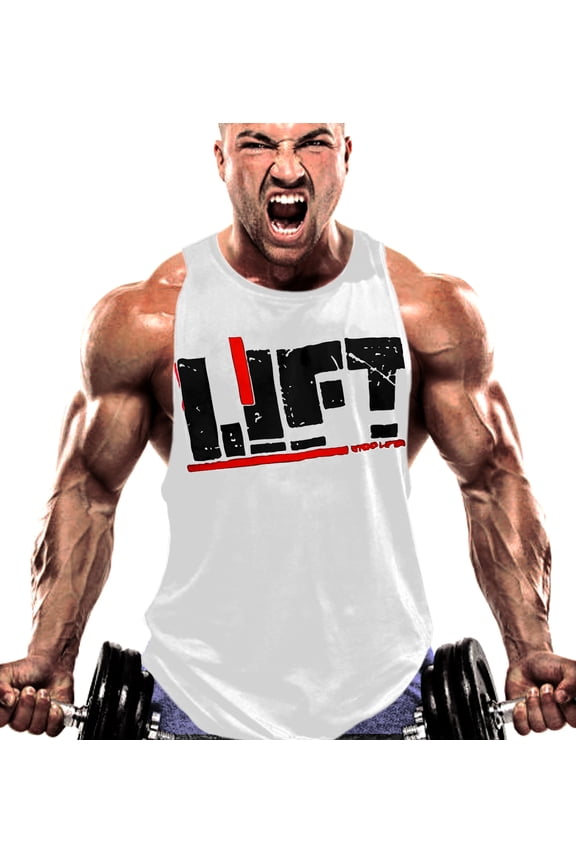 Men's Stringers Bodybuilding Tank Tops Sleeveless Muscle Shirts Yoga Fitness Vest (White, Medium)