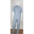 thumbnail image 1 of Men's Stripe Accent Blue Shirt Safari Style 2 Piece Short Sleeve Double Chest Pockets Linen Casual Two Piece Walking Outfit For Sale Pant Sets Suit, 1 of 1