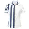 thumbnail image 1 of Men's Stripe Button Down Dress Shirt Fashion Short Sleeve Casual Shirts Color Blocking Blouses, 1 of 4