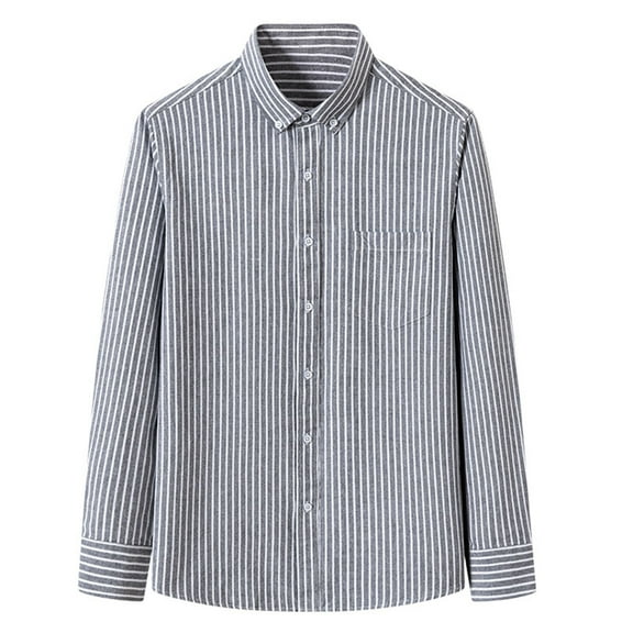 Men's Stripe Button Down Shirt Breathable Regular Fit Long Sleeve Shirts Casual Business with Chest Pocket Classic Casual Shirt