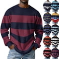 thumbnail image 1 of Men's Stripe Crewneck Waffle Knit Print Pullover Sweatshirt, Long Sleeve Casual Daily Top for Fall Spring,Gray,L, 1 of 9