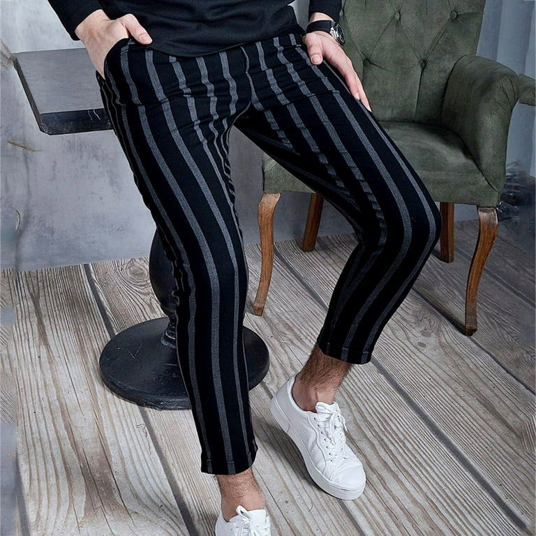 Men's Stripe Dress Pants Casual Slim Fit Stretch Tapered Trousers Fashion  Business Skinny Drawstring Pencil Pants Fashion Hippie Regular Fit Fall