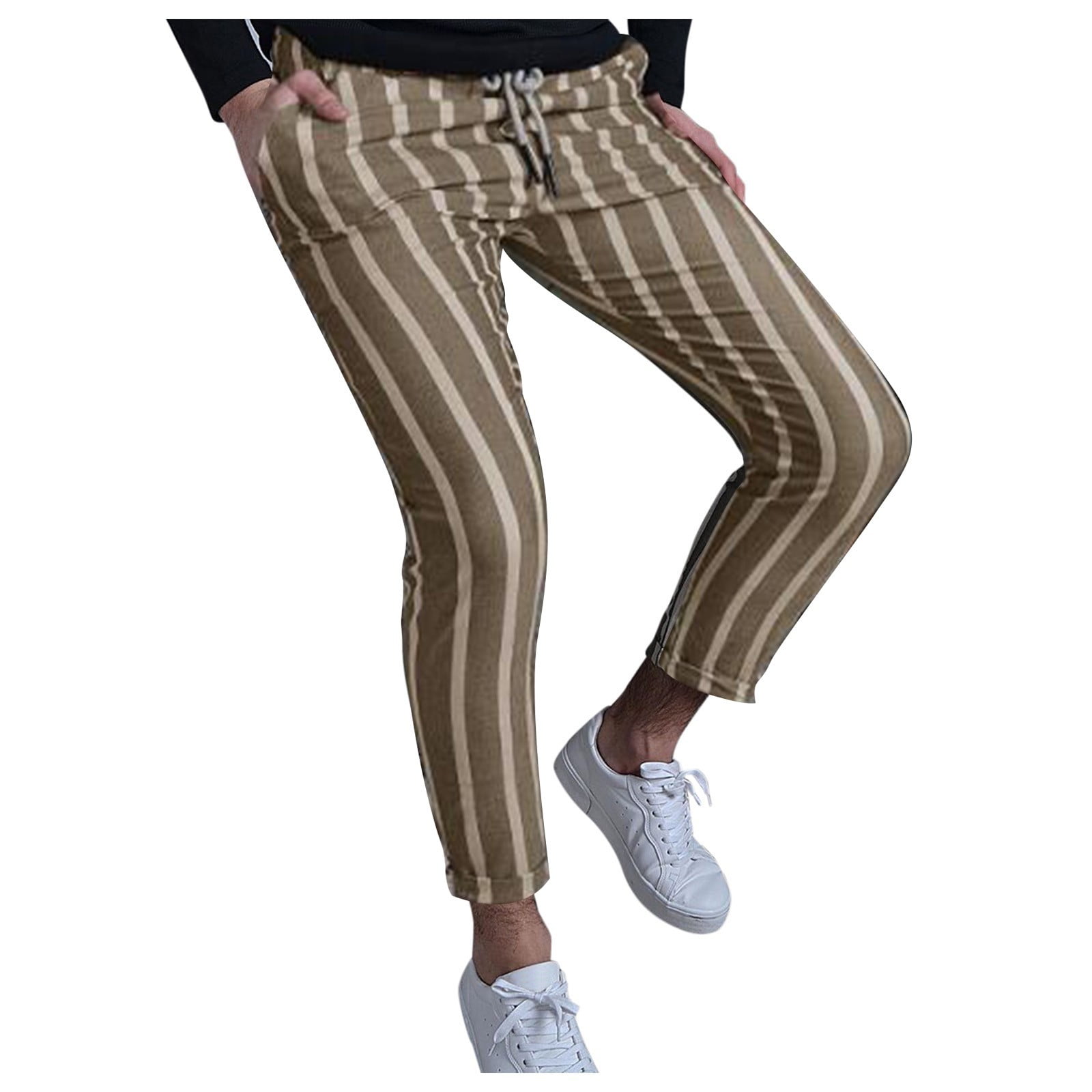 Men's Stripe Dress Pants Slim Fit Vertical Stripe Formal Pants Business  Trousers 